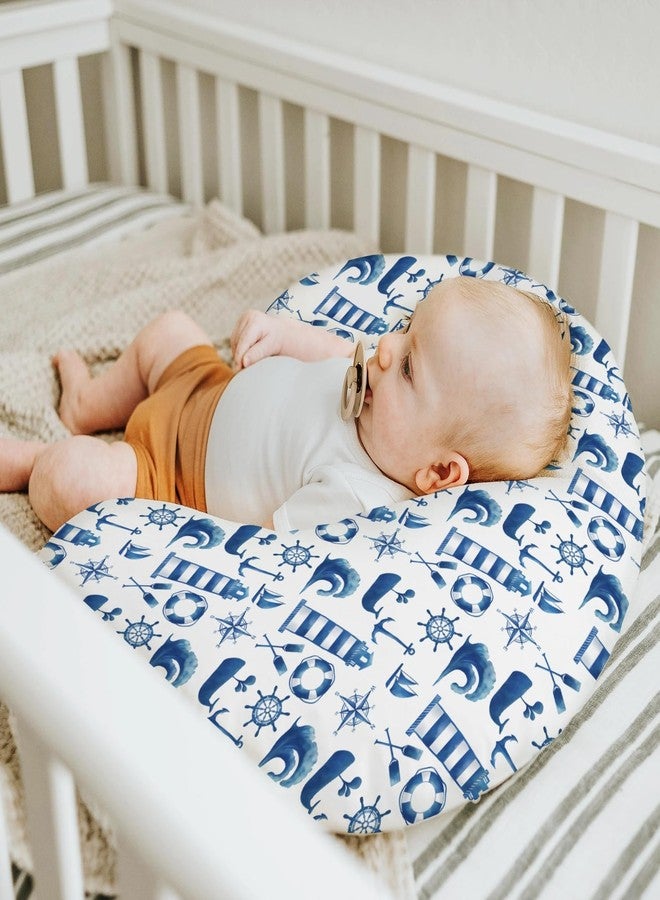 ZoUbqchY Navy White Nautical Marine Baby Nursing Pillow Covers for Boy Girl Lighthouse Compass Anchors Whale Nursing Pillowcase for Breastfeeding Pillows Sailing Adventure Soft Stretchy Slipcover for Newborn - Image 5